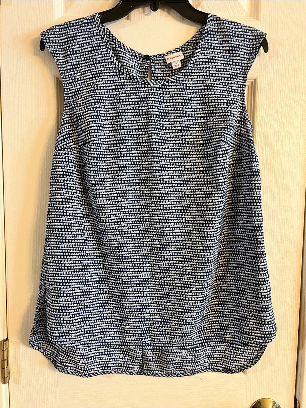 Merona Navy Blue Geometric Sleeveless Blouse Tank Top Keyhole Back